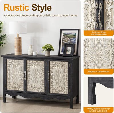RoyalCraft Farmhouse Buffet Cabinet Solid Wood Sideboard Storage Table, Black - VMInnovations