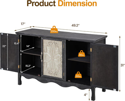 RoyalCraft Farmhouse Buffet Cabinet Solid Wood Sideboard Storage Table, Black - VMInnovations