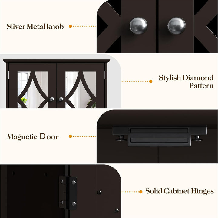 RoyalCraft Bathroom Wall Wood Medicine Cabinet with Mirror and Towel Bar, Brown