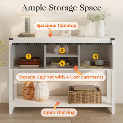 RoyalCraft Farmhouse Entryway Console Wooden Table with Storage Shelves, White - VMInnovations
