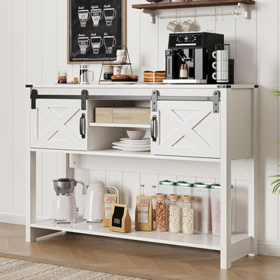 RoyalCraft Farmhouse Entryway Console Wooden Table with Storage Shelves, White - VMInnovations