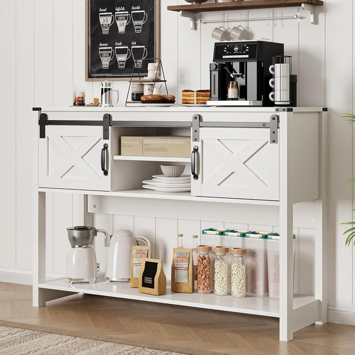 RoyalCraft Farmhouse Entryway Console Wooden Table with Storage Shelves, White
