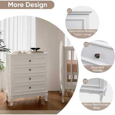 RoyalCraft Wood Dresser Wide Chest Drawers Storage Organizer for Bedroom, White - VMInnovations