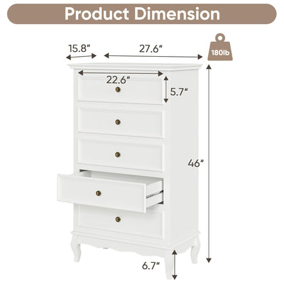 RoyalCraft Tall Dresser Wood Storage Organizer Chest 5 Drawers Bedroom(Open Box) - VMInnovations