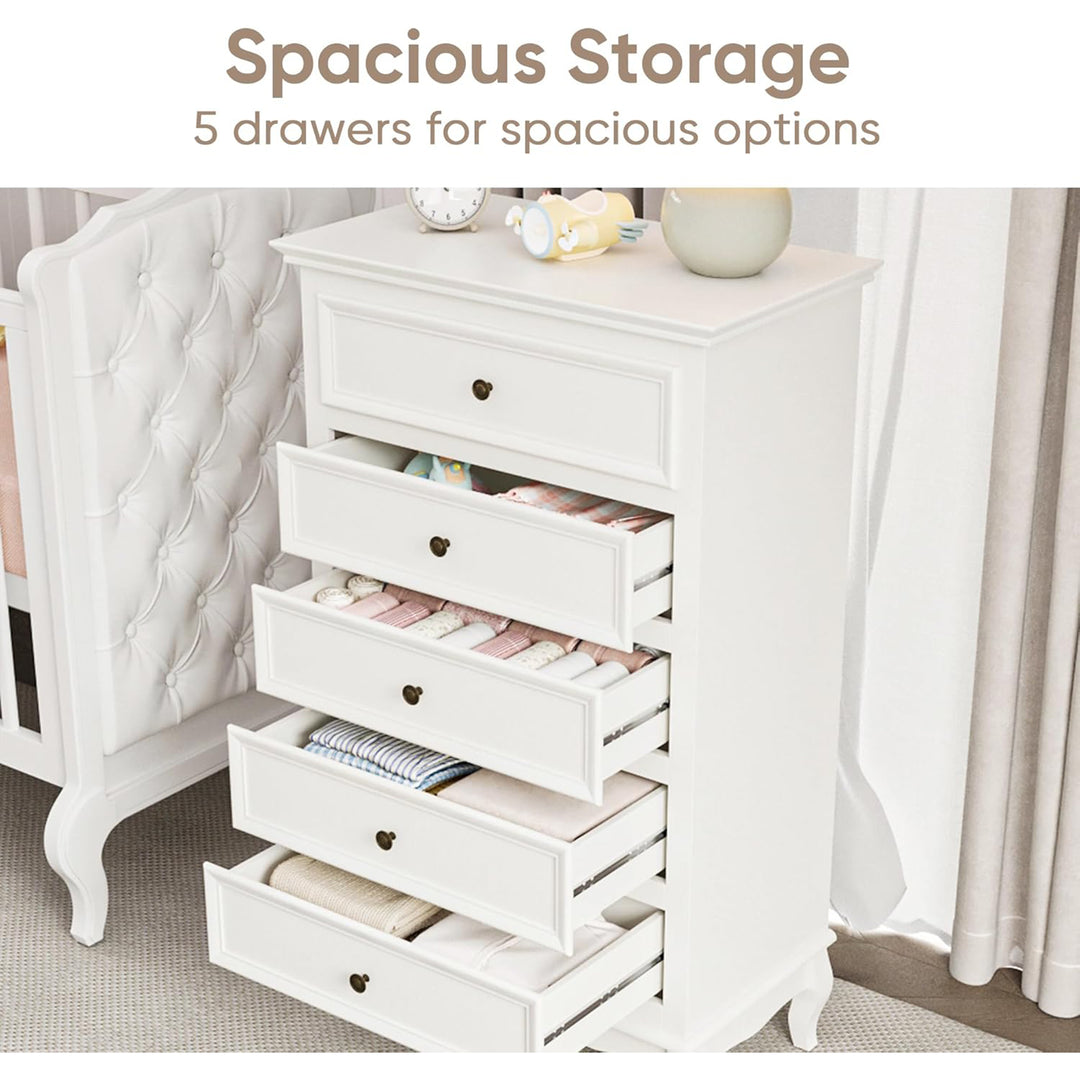 RoyalCraft Tall Dresser Wood Storage Organizer Chest 5 Drawers for Bedroom White