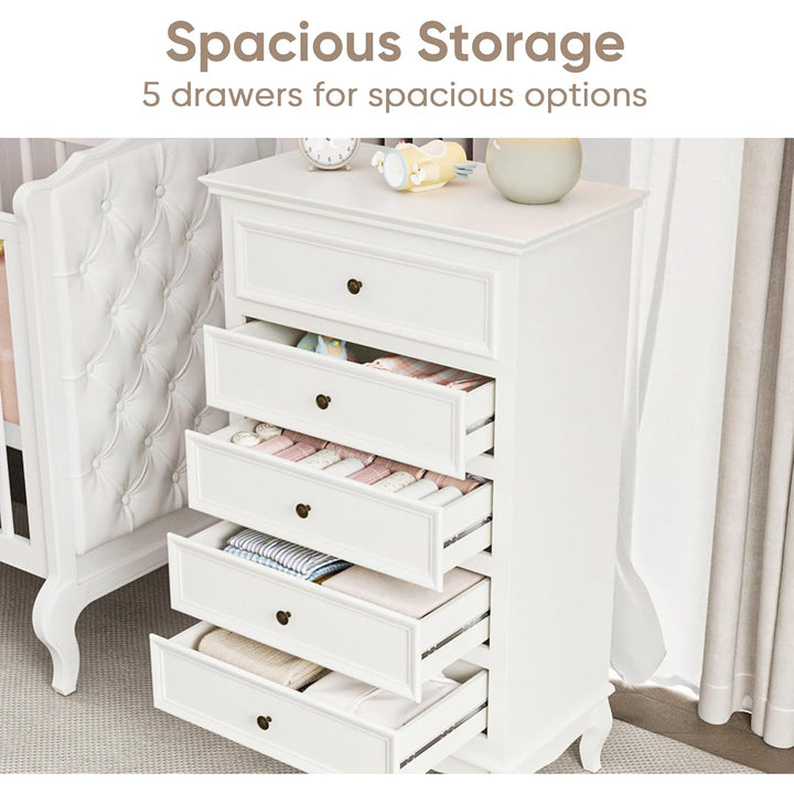 RoyalCraft Tall Dresser Wood Storage Organizer Chest 5 Drawers for Bedroom White