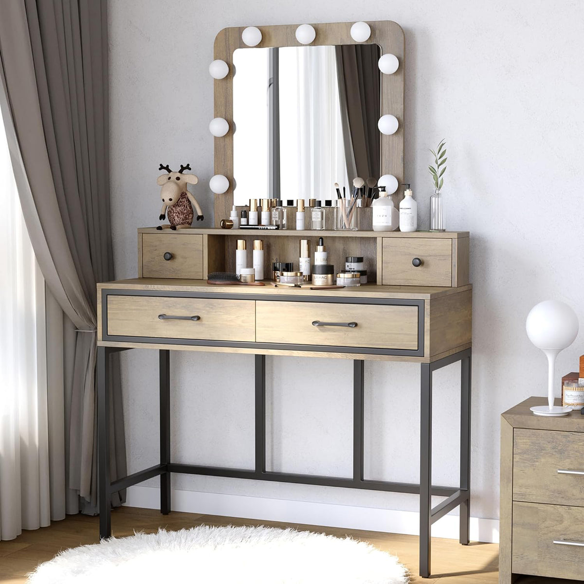 RoyalCraft Vanity Desk for Makeup with Mirror, Dimmable Lights (Open Box) - VMInnovations