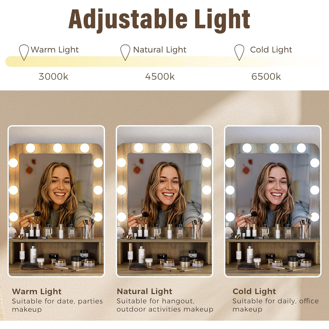 RoyalCraft Vanity Desk for Makeup with Mirror, Dimmable Lights (Open Box)