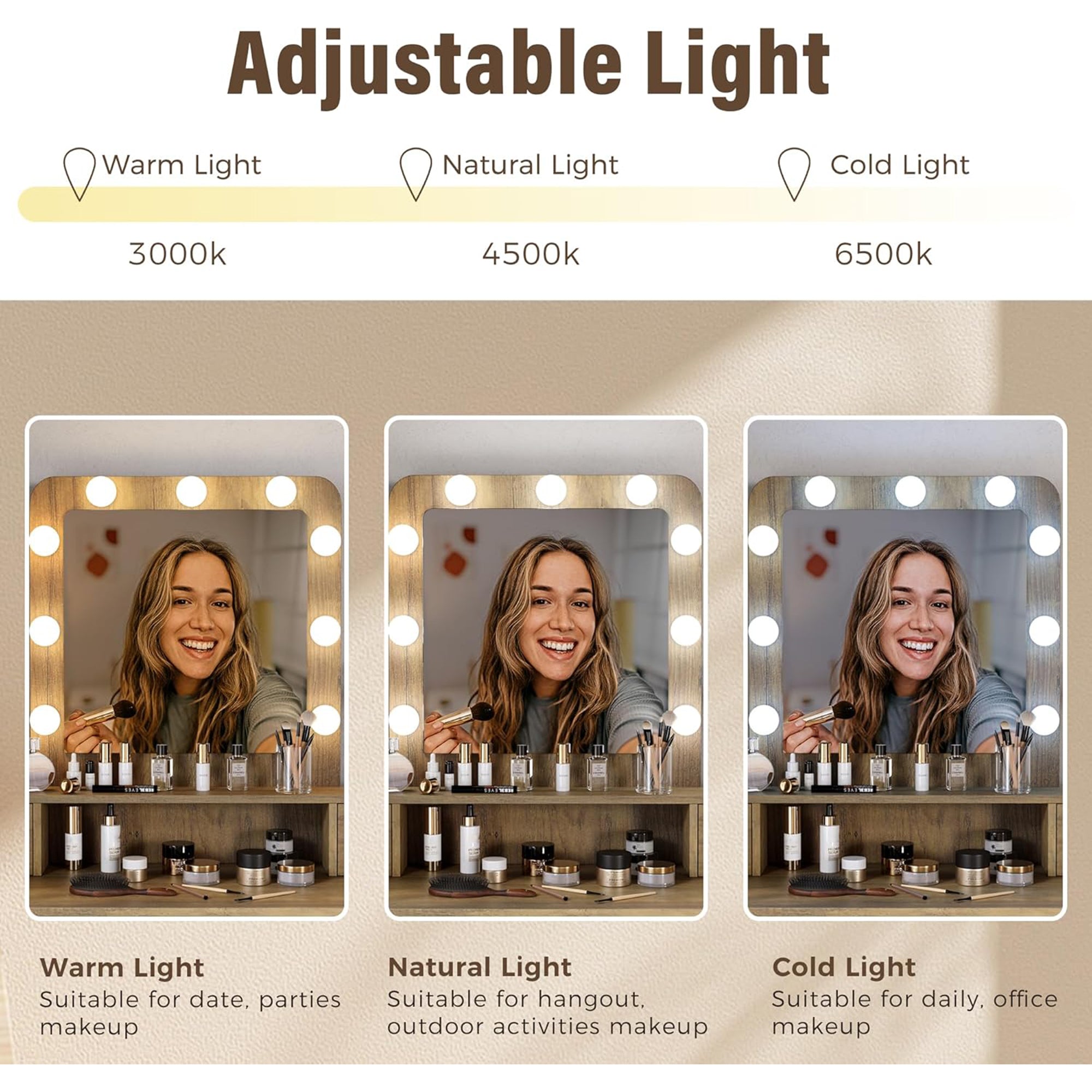 RoyalCraft Vanity Desk for Makeup with Mirror, Dimmable Lights (Open Box) - VMInnovations