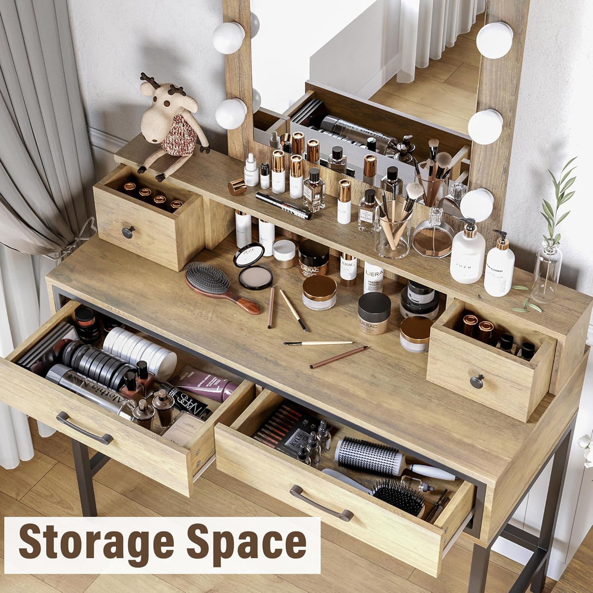 RoyalCraft Vanity Desk for Makeup with Mirror, Dimmable Lights (Open Box) - VMInnovations