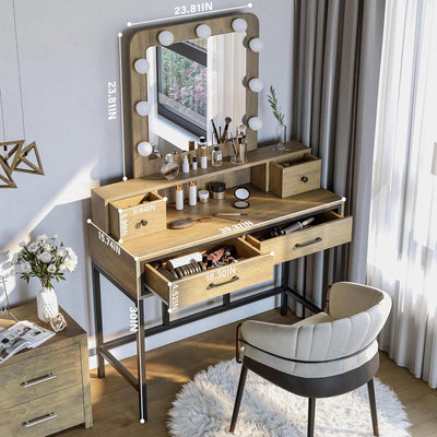 RoyalCraft Vanity Desk for Makeup with Mirror, Dimmable Lights (Open Box) - VMInnovations