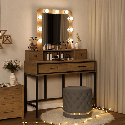 RoyalCraft Vanity Desk for Makeup with Mirror, Dimmable Lights (Open Box) - VMInnovations