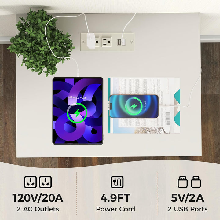 RoyalCraft Fluted 2 Drawer Nightstand, Table w/ Charging Station, White (Used) - VMInnovations