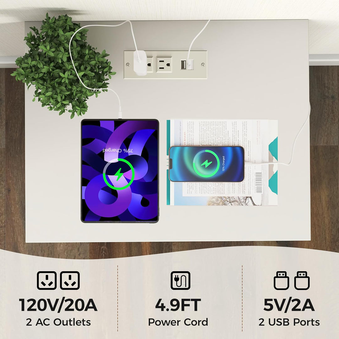 RoyalCraft Fluted 2 Drawer Nightstand, Table w/ Charging Station, White (Used)