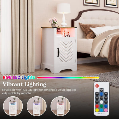 RoyalCraft Nightstand w/ LED Lights & Charging Station, Set of 2, Antique White (Open Box)