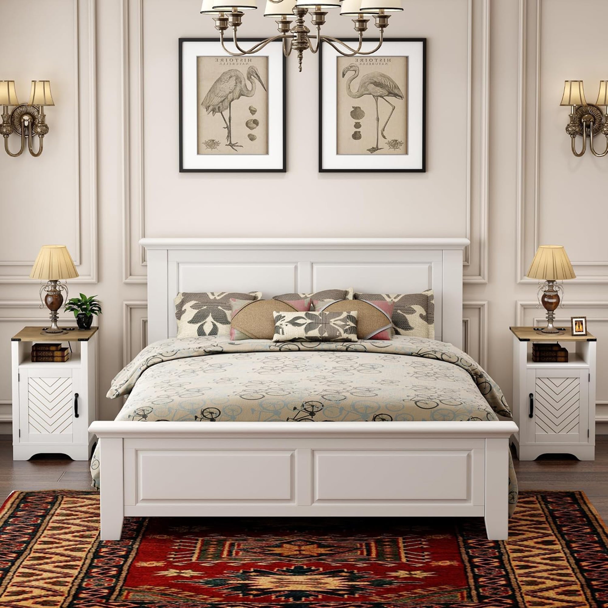 RoyalCraft Nightstand w/ LED Lights & Charging Station, Set of 2, Antique White