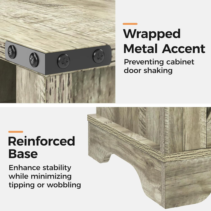 RoyalCraft Farmhouse Nightstand with Charging Station, Set of 2, Light Grey
