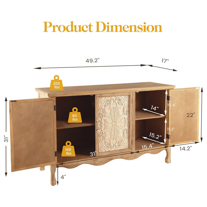 RoyalCraft Farmhouse Buffet Cabinet Solid Wood Sideboard Storage Table, Brown
