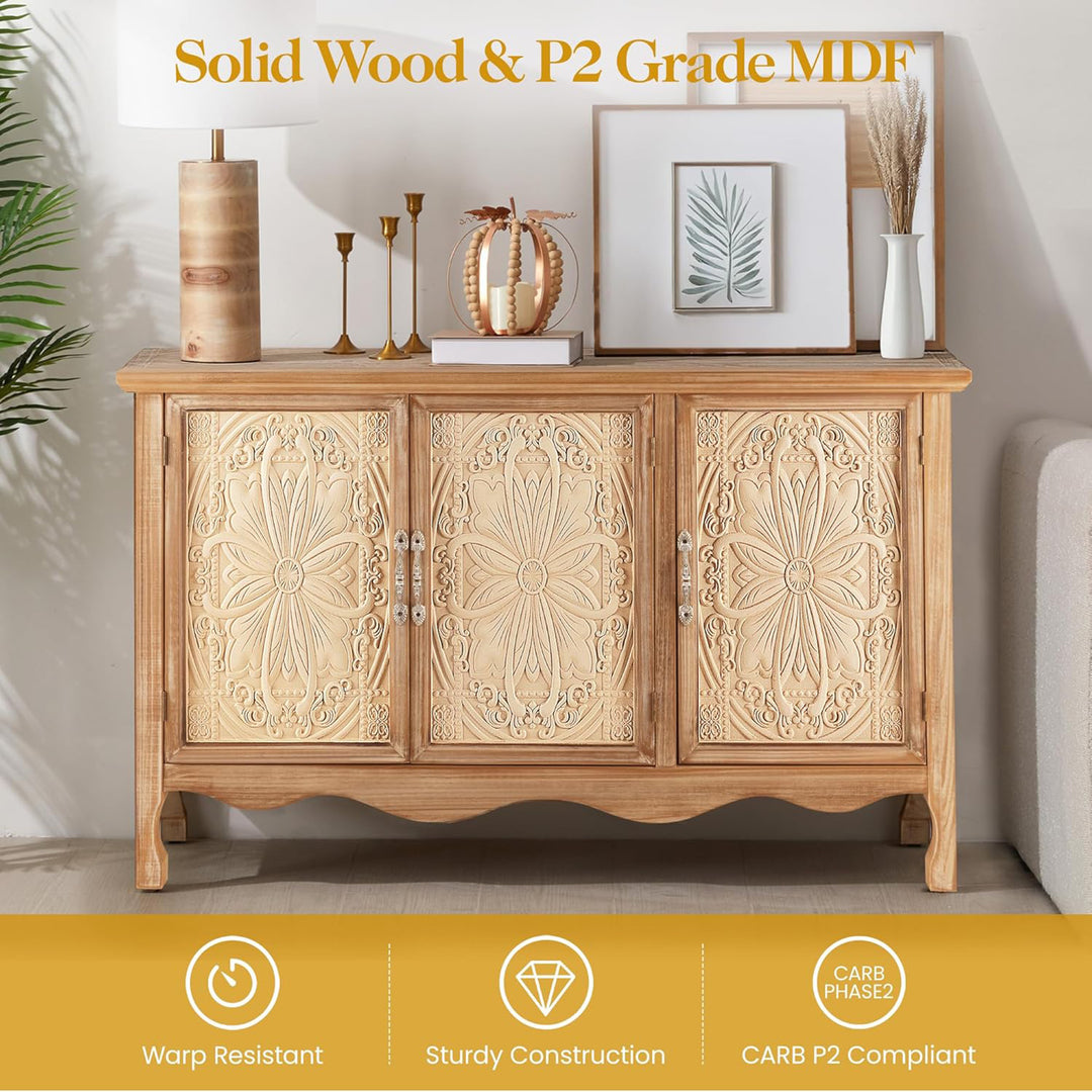 RoyalCraft Farmhouse Buffet Cabinet Solid Wood Sideboard Storage Table, Brown