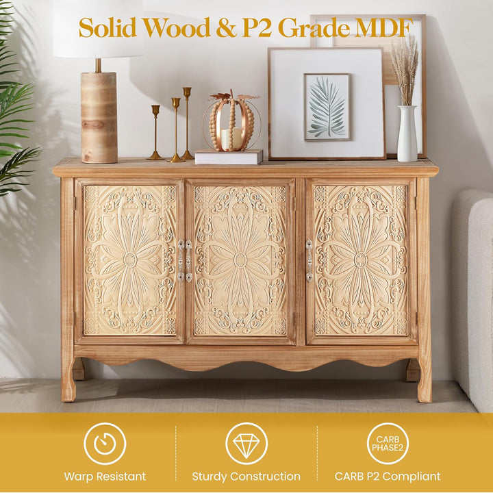 RoyalCraft Farmhouse Buffet Cabinet Solid Wood Sideboard Storage Table, Brown