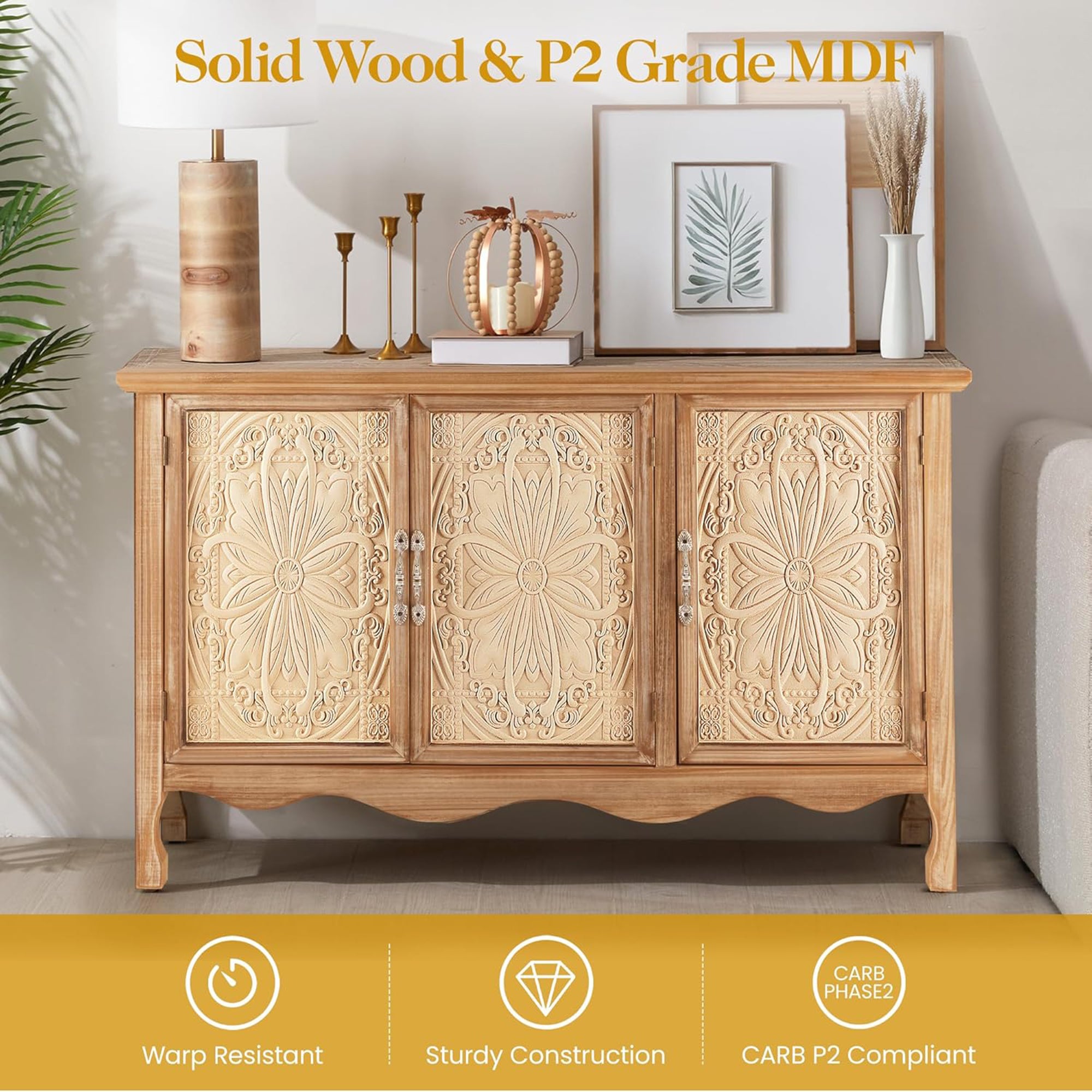 RoyalCraft  Buffet Cabinet Solid Wood Sideboard Storage Table, Brown (For Parts) - VMInnovations