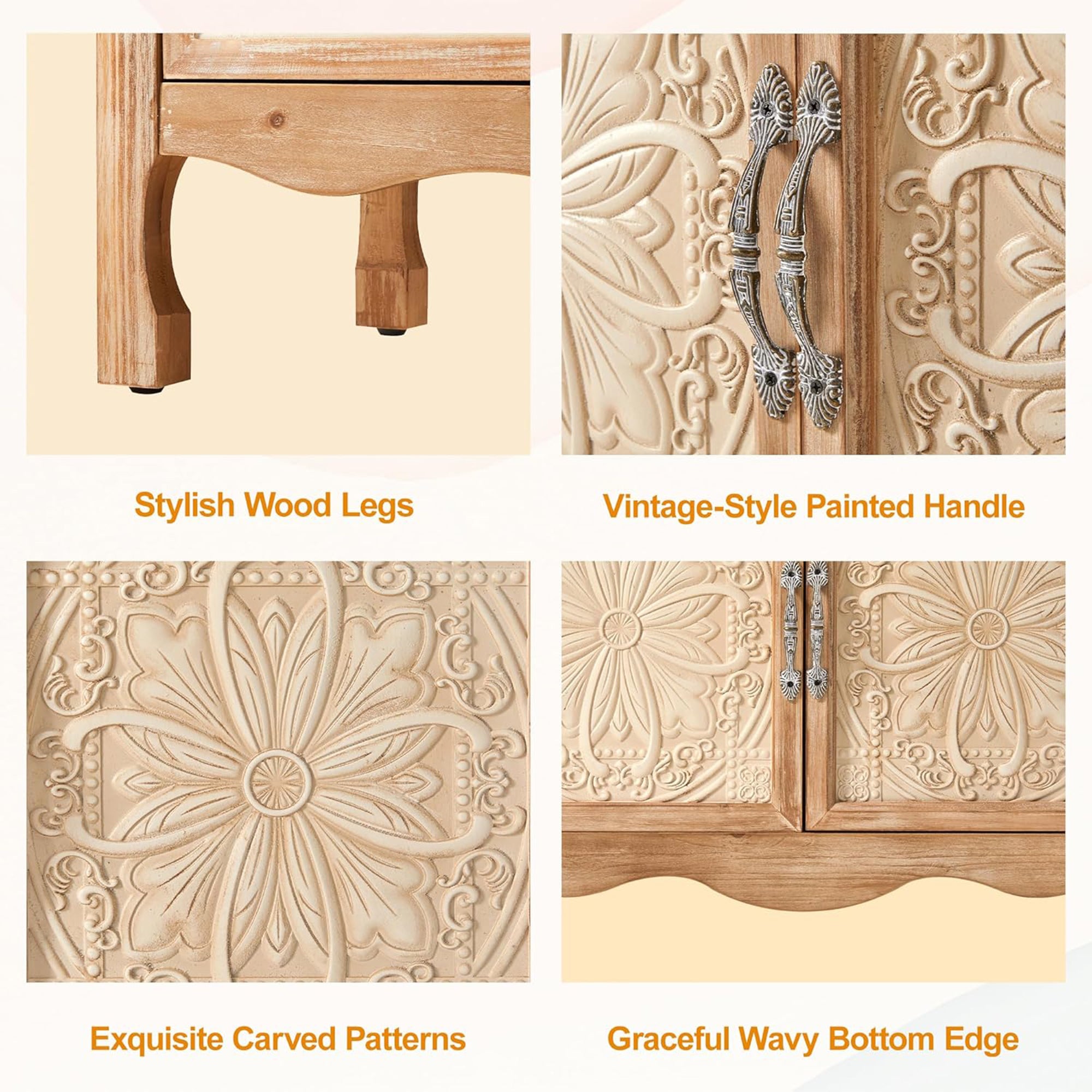 RoyalCraft  Buffet Cabinet Solid Wood Sideboard Storage Table, Brown (For Parts) - VMInnovations