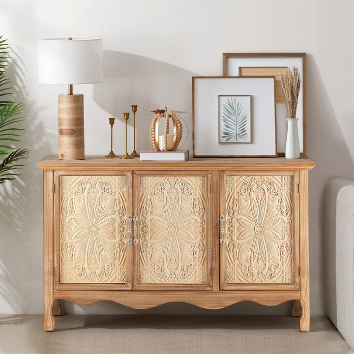 RoyalCraft Farmhouse Buffet Cabinet Solid Wood Sideboard Storage Table, Brown