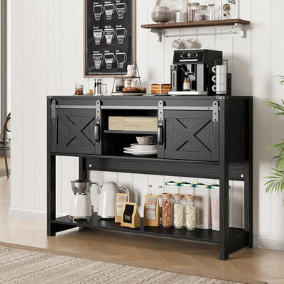 RoyalCraft Farmhouse Entryway Console Wooden Table with Storage Shelves, Black - VMInnovations