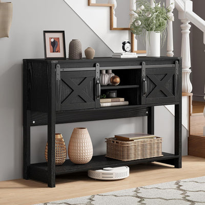 RoyalCraft Farmhouse Entryway Console Wooden Table with Storage Shelves, Black - VMInnovations