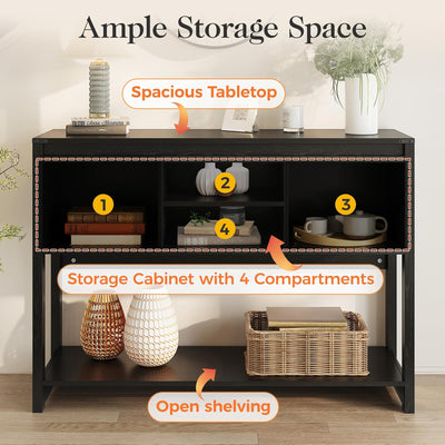 RoyalCraft Farmhouse Entryway Console Wooden Table with Storage Shelves, Black - VMInnovations
