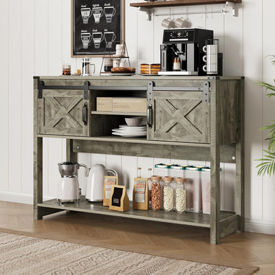 RoyalCraft Farmhouse Entryway Console Table with Storage Shelves, Light Grey - VMInnovations