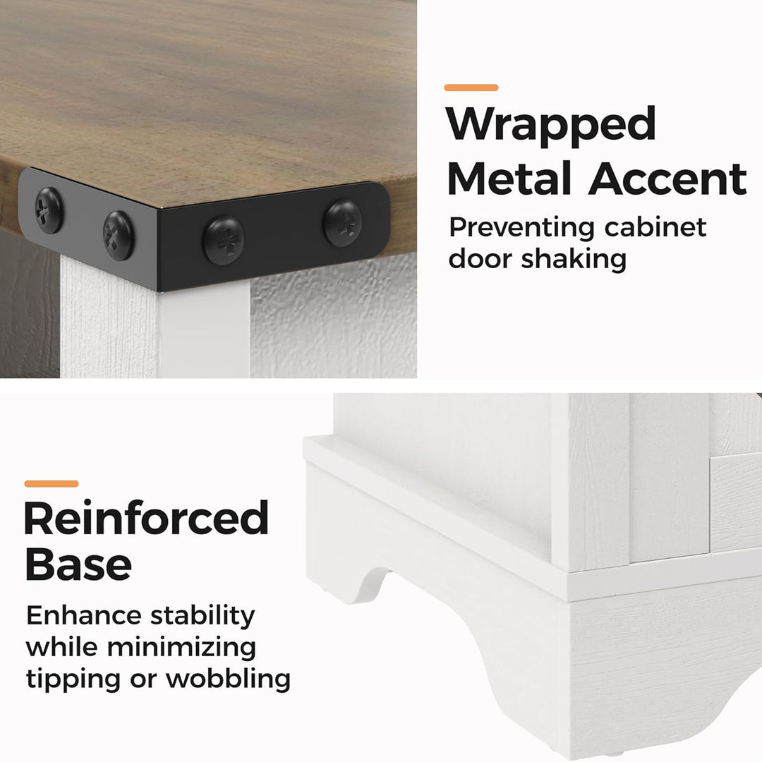 RoyalCraft Farmhouse Nightstand w/ Charging Station Set of 2 White&Oak(Open Box)