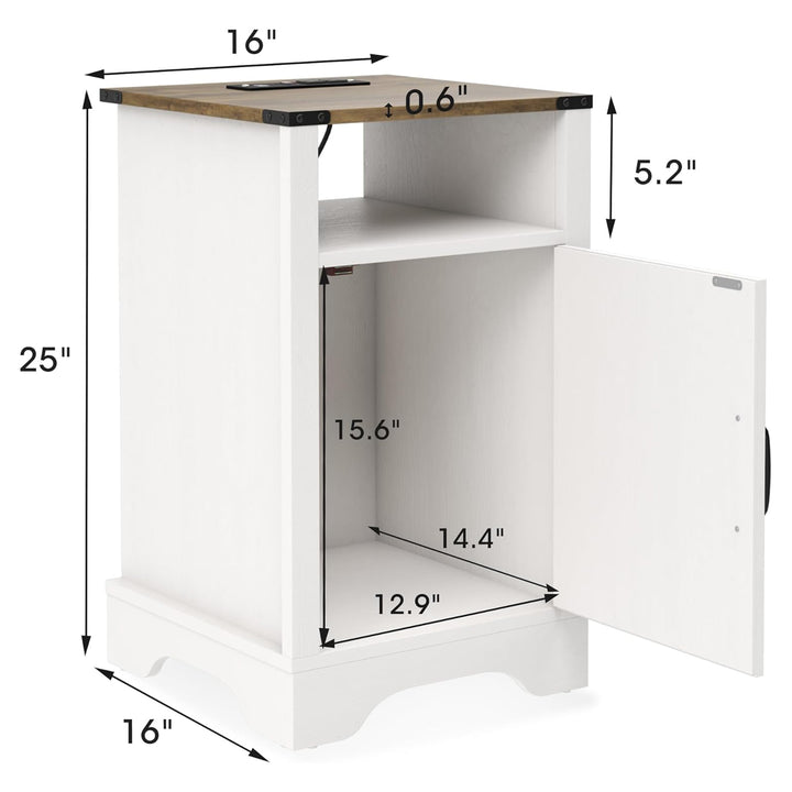 RoyalCraft Farmhouse Nightstand w/ Charging Station Set of 2 White&Oak(Open Box)