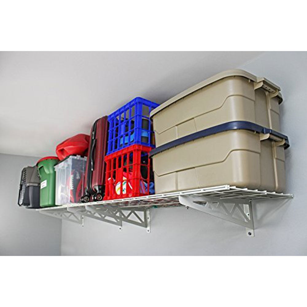 SafeRacks 18 x 48 Inch Garage Wall Shelf Two-Pack with Bike Tire Hooks, White - VMInnovations