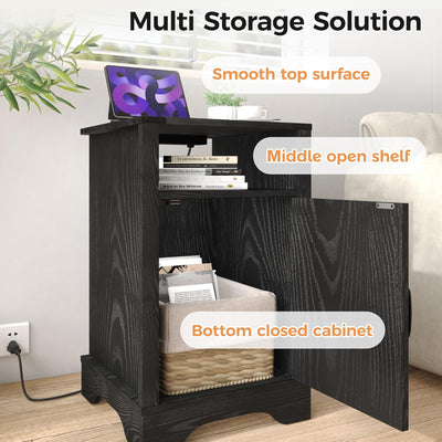 RoyalCraft Farmhouse Bedroom Nightstand with Charging Station, Set of 2, Black