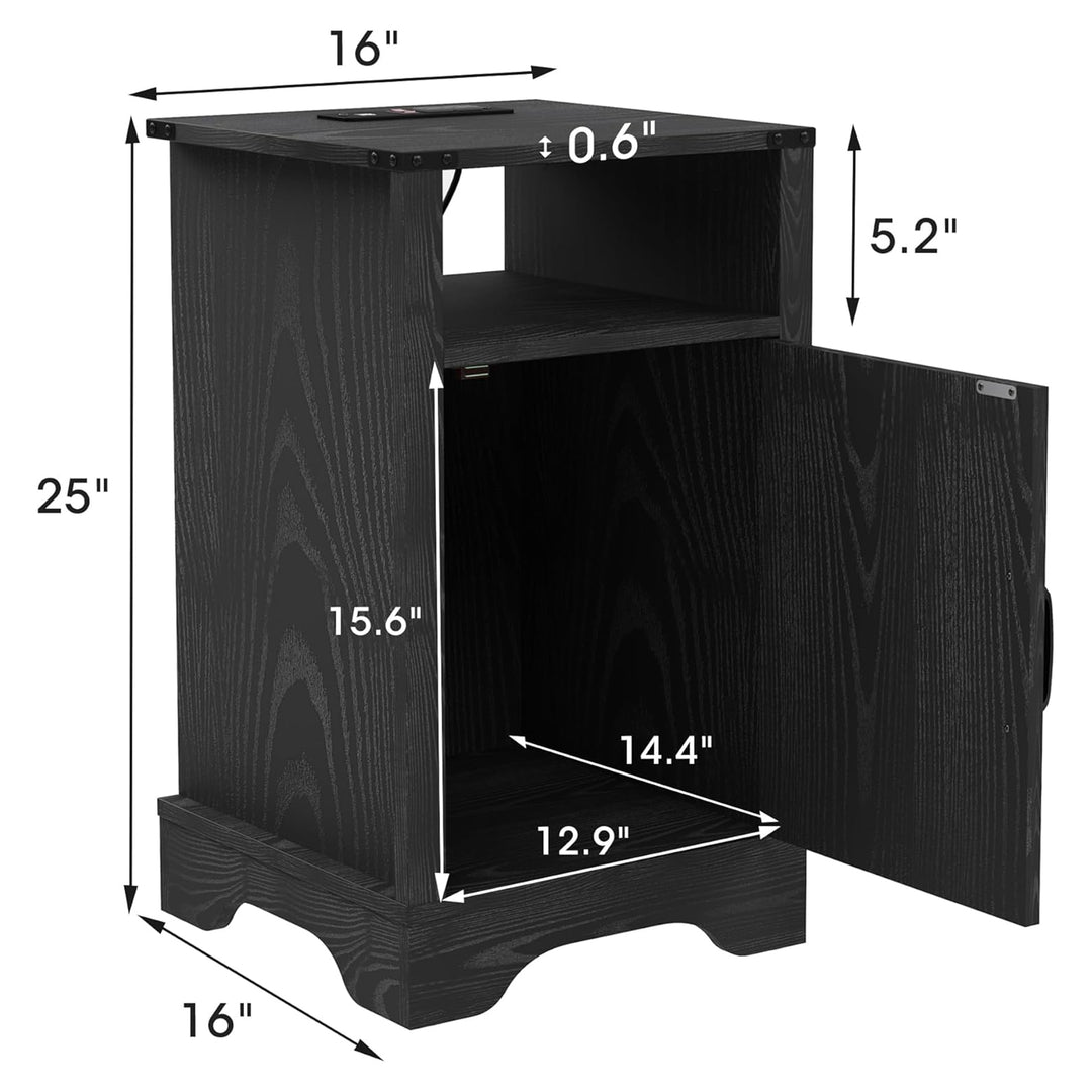 RoyalCraft Farmhouse Bedroom Nightstand w/Charging Station, Black (For Parts)