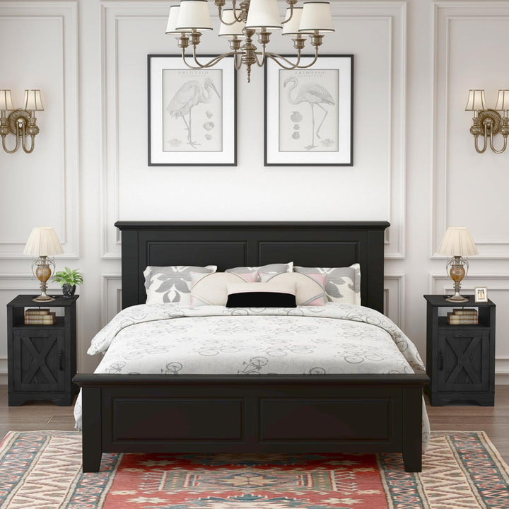 RoyalCraft Farmhouse Bedroom Nightstand w/Charging Station, Black (For Parts)