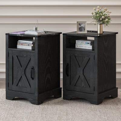 RoyalCraft Farmhouse Bedroom Nightstand w/ Charging Station, Set of 2 (Open Box) - VMInnovations