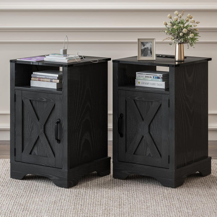 RoyalCraft Farmhouse Bedroom Nightstand w/Charging Station, Black (For Parts) - VMInnovations