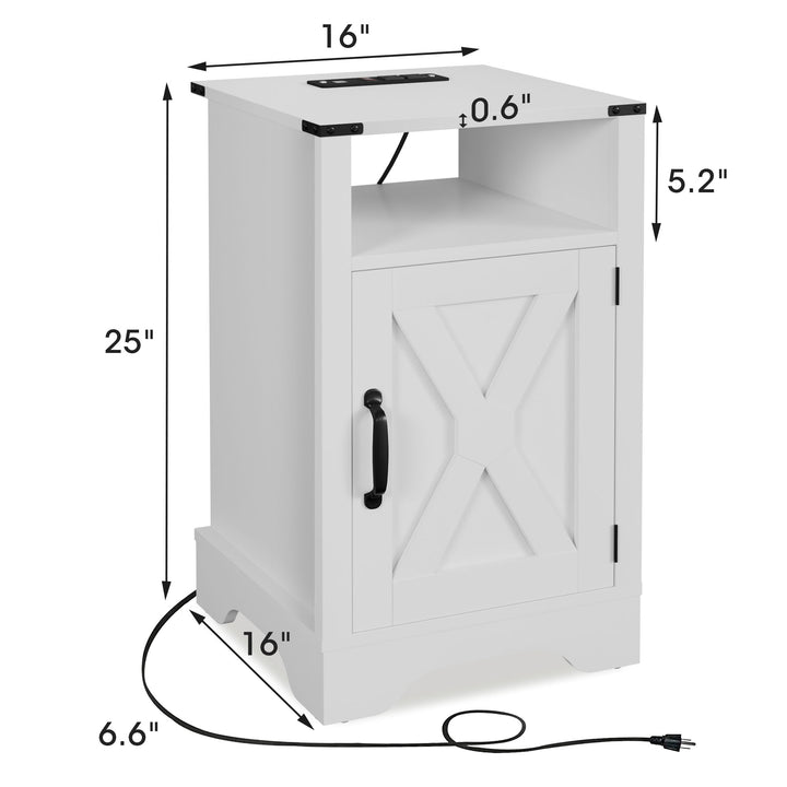 RoyalCraft Farmhouse Nightstand, Bedroom Table with Charging Station, White