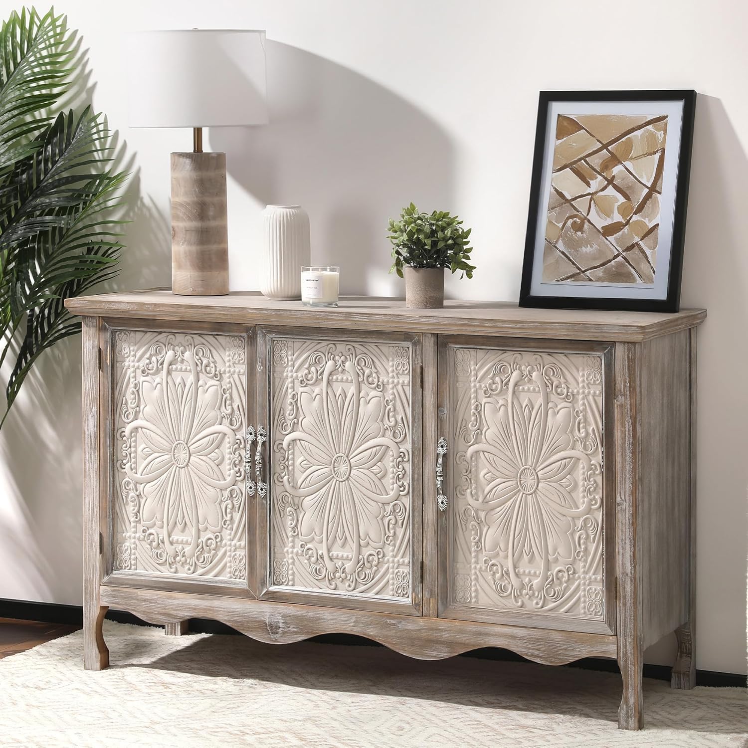 RoyalCraft Farmhouse Buffet Cabinet Solid Wood Sideboard Storage Table, Gray - VMInnovations