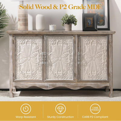RoyalCraft Buffet Cabinet Solid Wood Sideboard Storage Table, Gray (Open Box) - VMInnovations