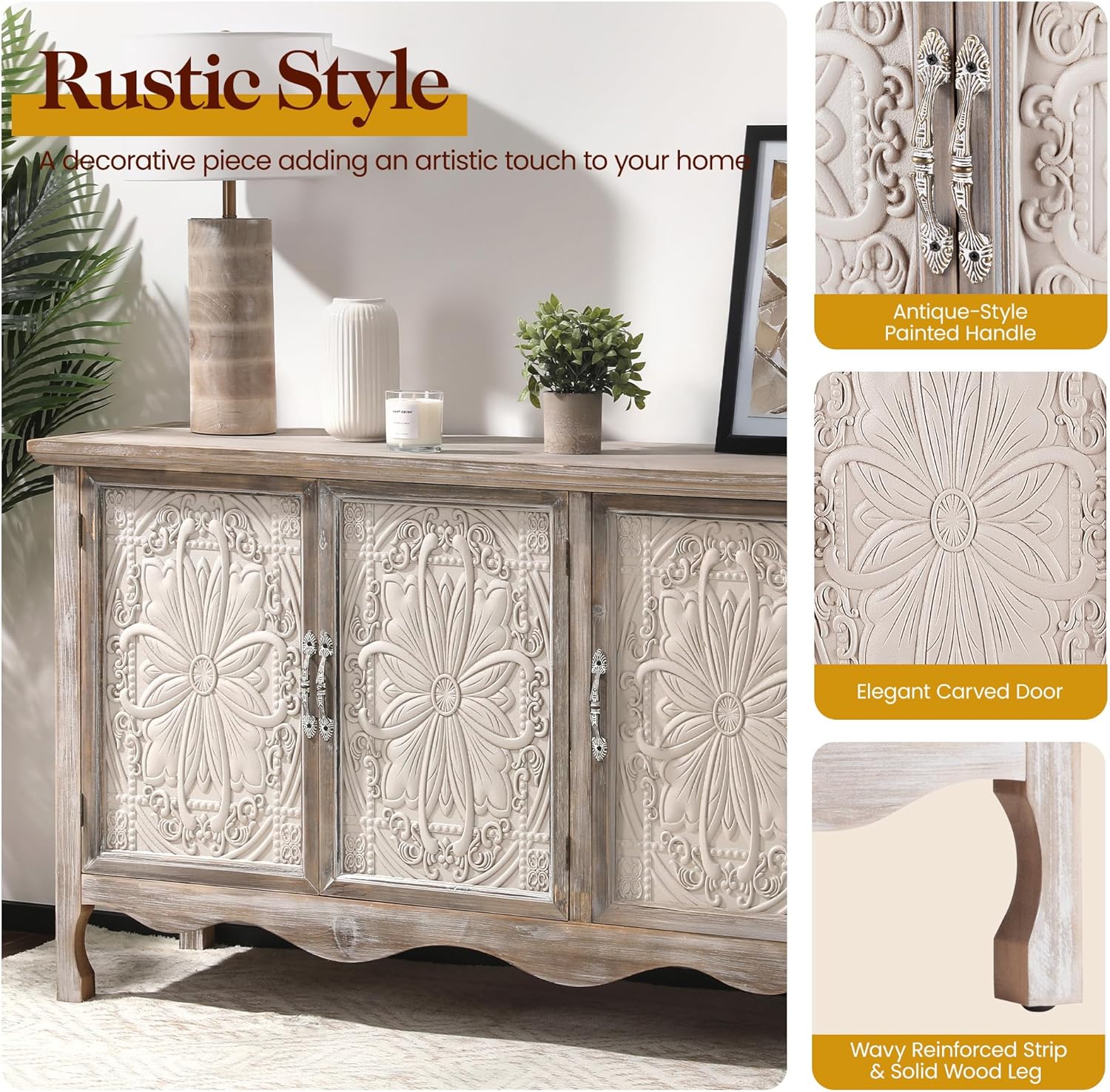 RoyalCraft Buffet Cabinet Solid Wood Sideboard Storage Table, Gray (Open Box) - VMInnovations