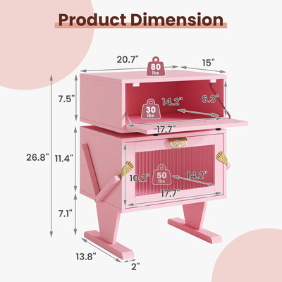 RoyalCraft Nightstand with LED Light Strips, Rotating Drawer, Pink (Open Box) - VMInnovations
