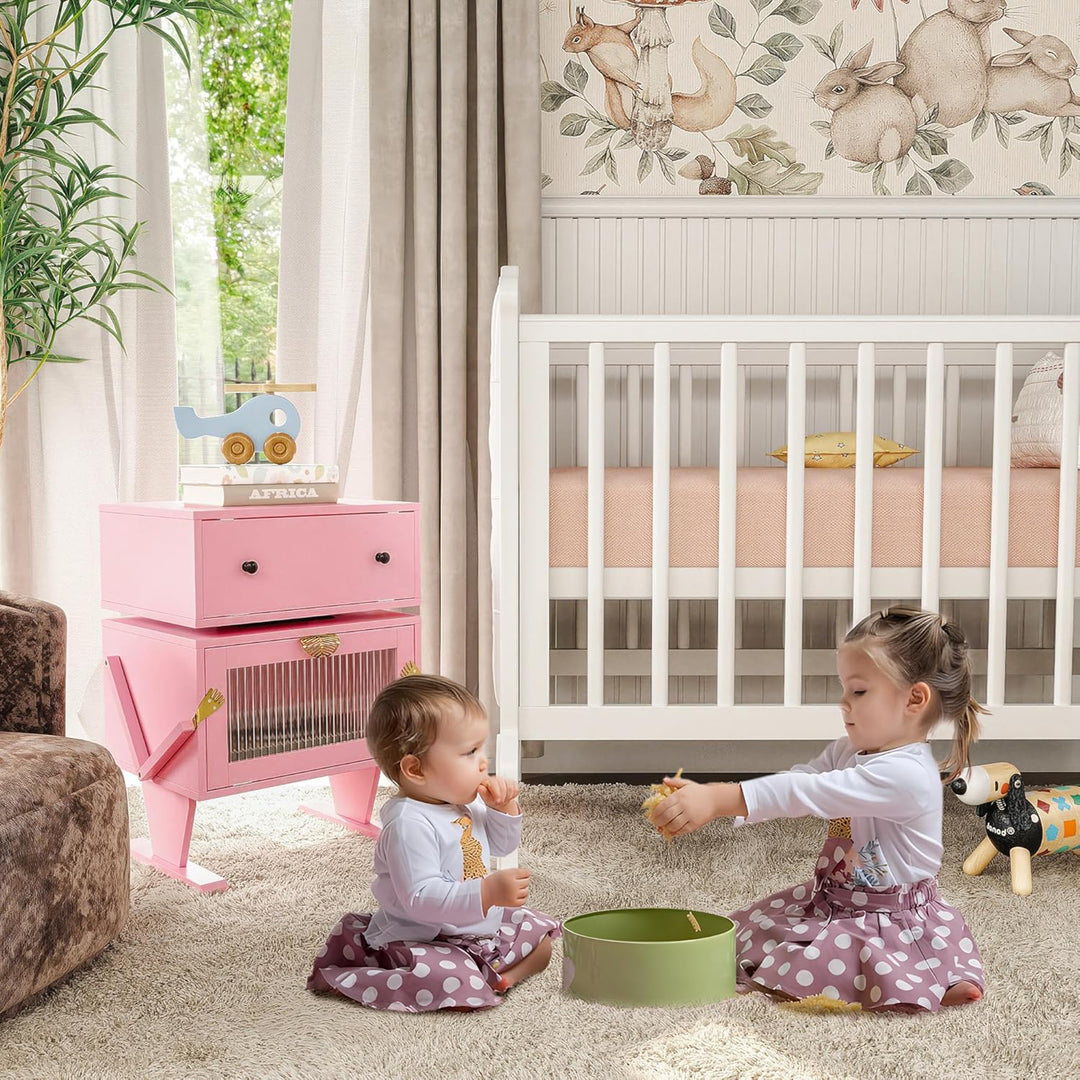 RoyalCraft Nightstand with LED Light Strips, Rotating Drawer, Pink (Open Box)