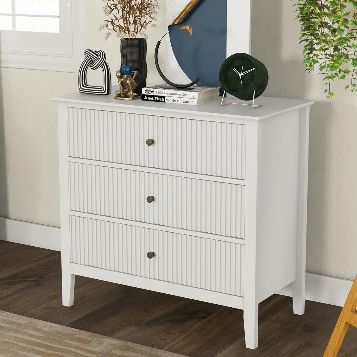 RoyalCraft Fluted Dresser 3 Drawer Bedroom Storage Cabinet/Nightstand(Open Box) - VMInnovations