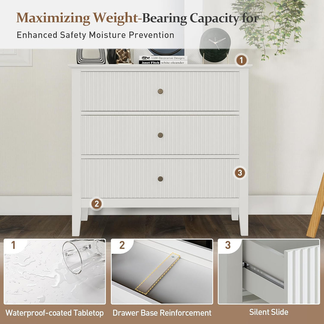 RoyalCraft Fluted Dresser 3 Drawer Bedroom Storage Cabinet/Nightstand(Open Box)