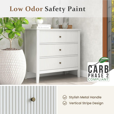 RoyalCraft Fluted Dresser 3 Drawer Bedroom Storage Cabinet/Nightstand(Open Box) - VMInnovations