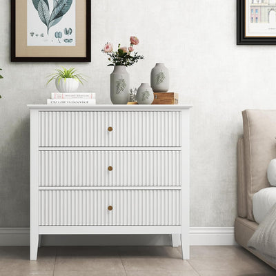 RoyalCraft Fluted Dresser 3 Drawer Bedroom Storage Cabinet/Nightstand(Open Box) - VMInnovations