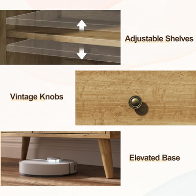 RoyalCraft Accent Storage Cabinet Sideboard Drawers Adjustable Shelves Natural - VMInnovations